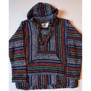 Earth Ragz Reggae Hippie Rainbow Baja Hoodie Poncho Striped Size Small EUC